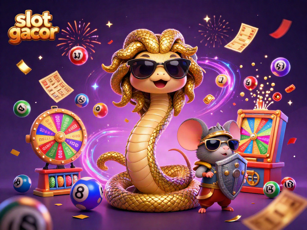 Experience excitement with slot gacor as golden tickets rain down in a vibrant casino scene.