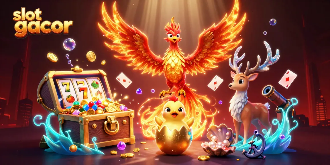 Slot gacor menampilkan petualangan perjudian dengan phoenix, simbol keberuntungan, dan harta karun laut.