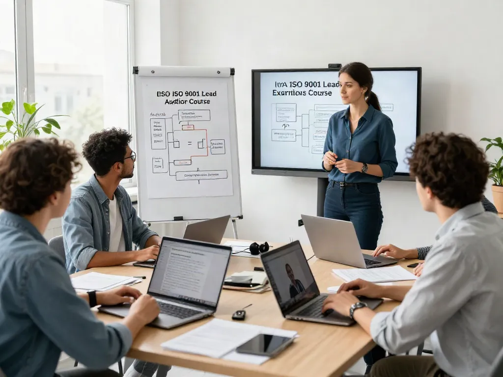 Engaged participants in ISO 9001 Lead Auditor Course training online, highlighting collaboration and learning.