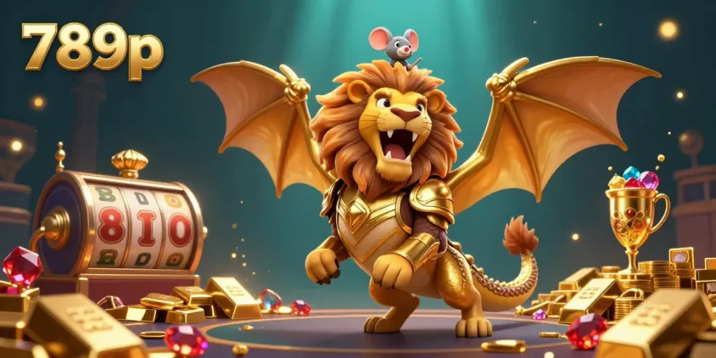 Experience the thrilling gaming world of 789p with this dynamic 3D illustration featuring an exciting chimera creature alongside gold and casino elements.
