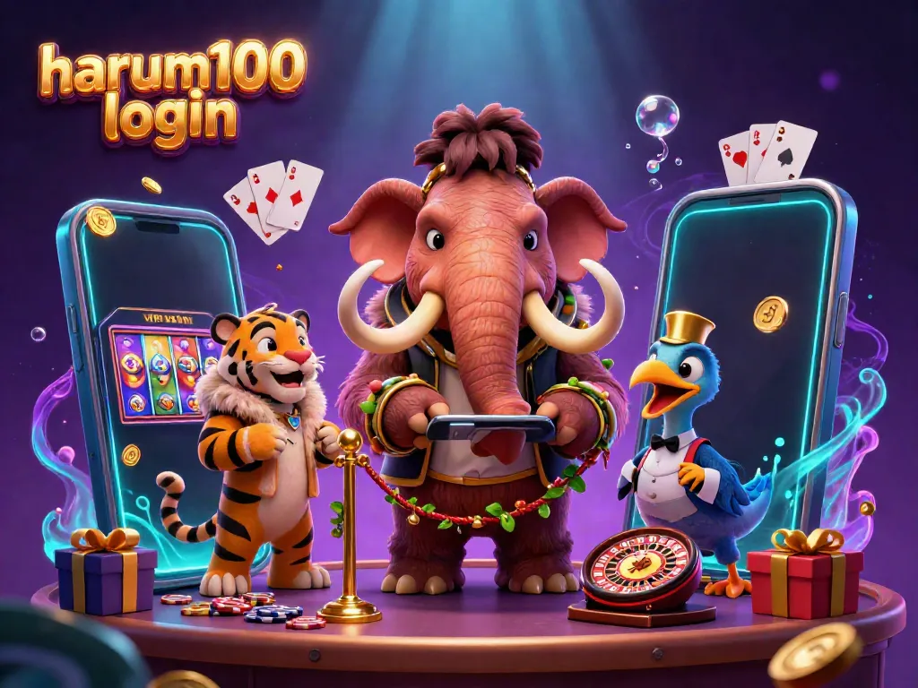 Mengakses harum100 login, pemain menikmati pengalaman kasino dengan karakter menarik dalam ilustrasi 3D yang menakjubkan.