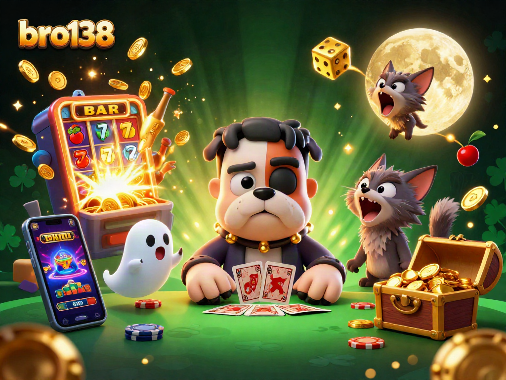 Engage with bro138's thrilling gameplay as a bulldog monster deals cards at a captivating casino.