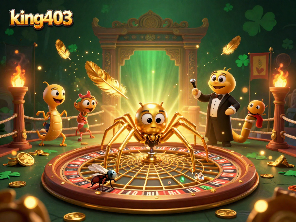 Experience thrilling bets at king403 with a golden roulette spider scene enhanced by vibrant elements.