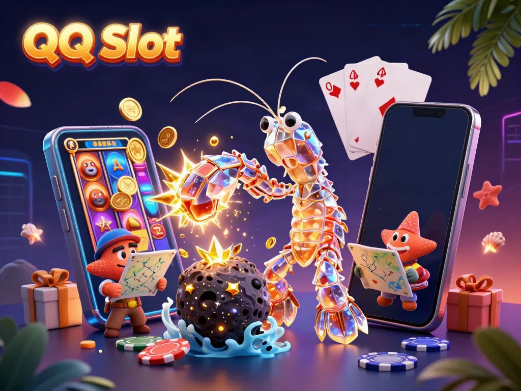 Experience QQ Slot action with a galactic samurai mantis shrimp in a colorful casino explosion!