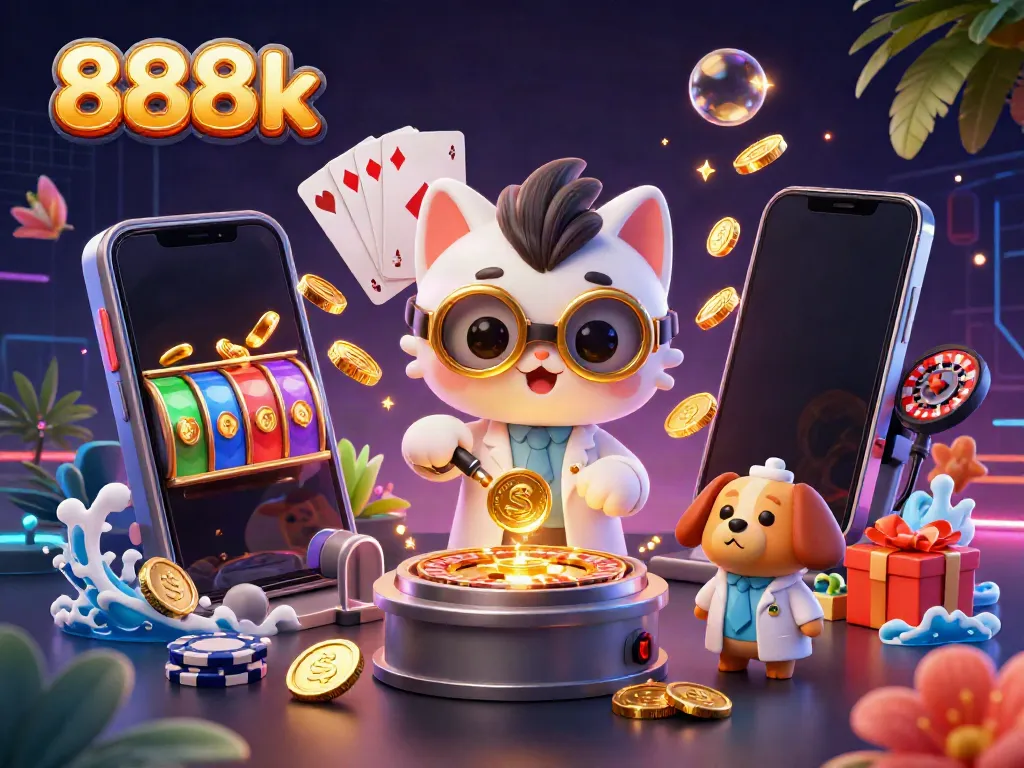 Experience vibrant gameplay action at 888k with engaging casino elements and energetic characters.