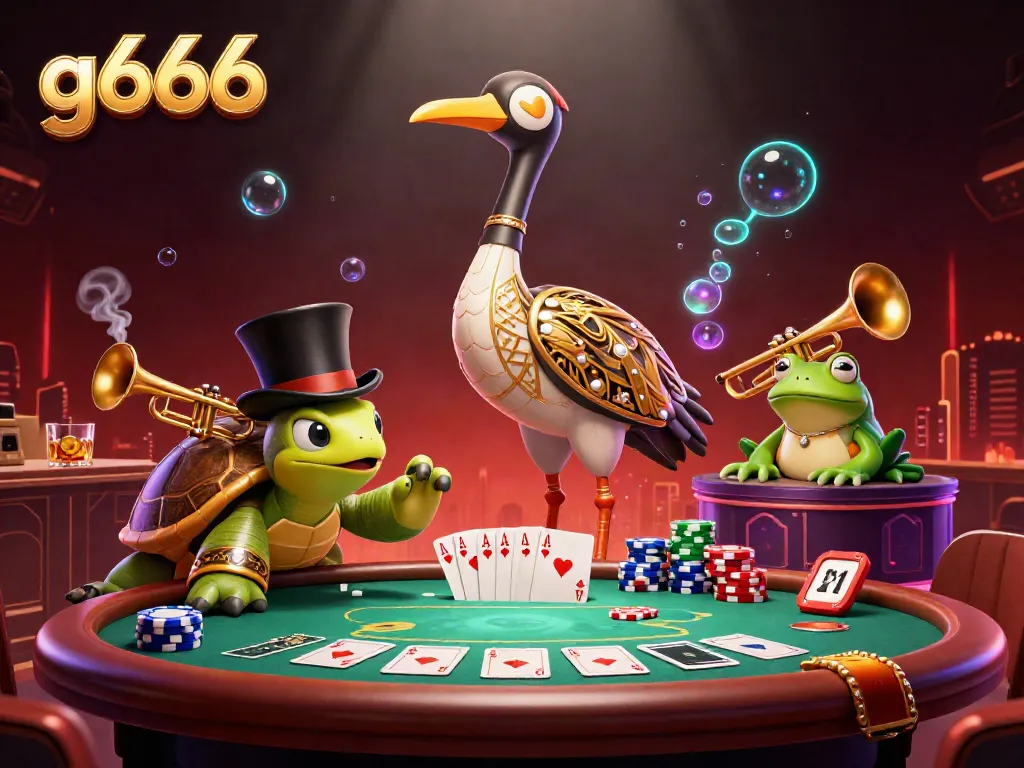 Engage with g666 at an energetic casino scene featuring vibrant characters and poker elements.