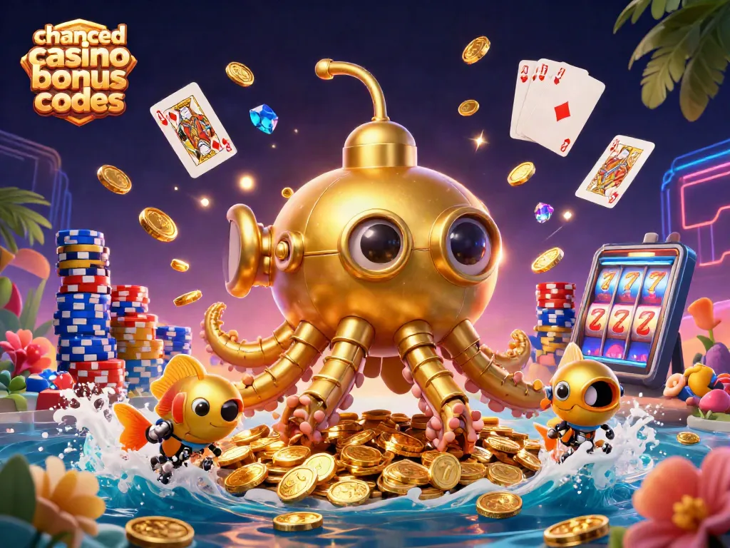 Experience thrilling gameplay with chanced casino bonus codes as golden kraken and coins surround you.