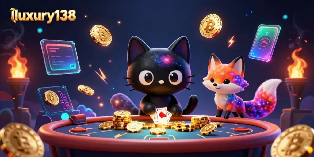 Experience luxury138 gameplay with a cosmic casino vibe featuring 3D characters and vibrant effects.