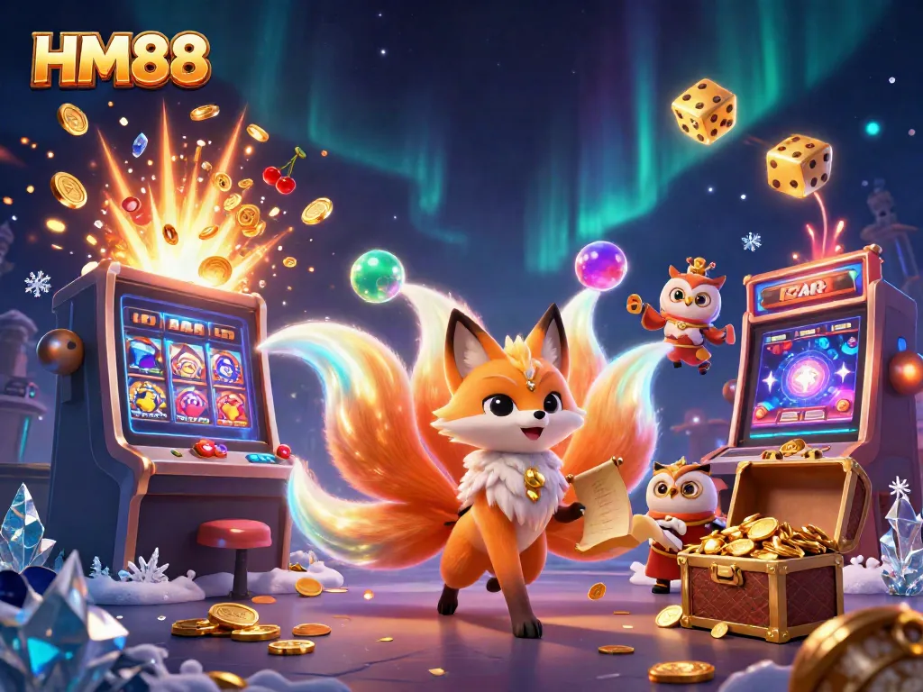 Experience the vibrant world of HM88 with colorful characters and dynamic casino elements amidst a saturated illustration.