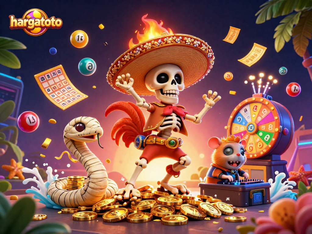 Join the winning excitement at Hargatoto as the rooster celebrates in a vibrant casino scene!