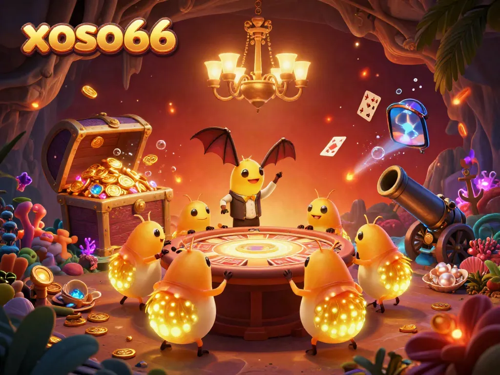 Experience the excitement at xoso66 with glowworms lighting a cave casino filled with vibrant treasures and games.