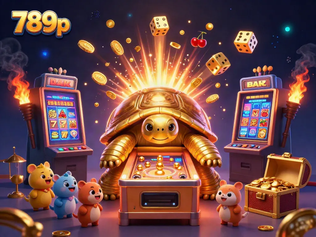 Experience the vibrant casino world of 789p with an exciting scene of a colossal tortoise and animated gaming elements.