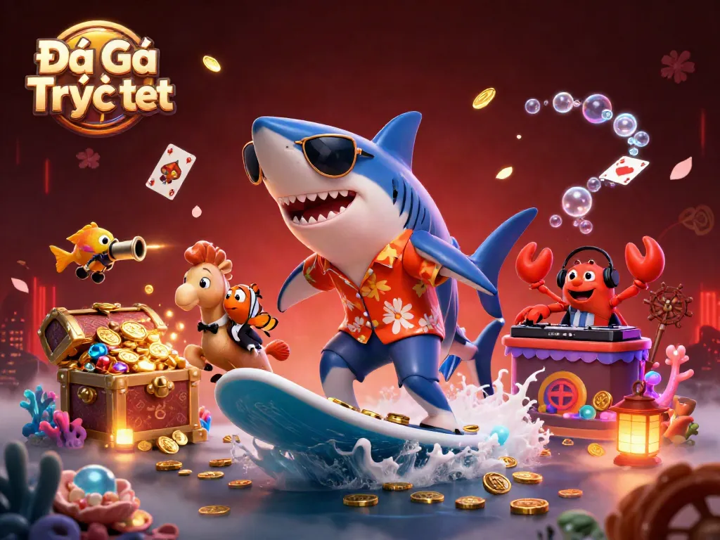 Enjoy Đá Gà Trực Tiếp with dynamic sea creatures battling amidst vibrant casino elements.