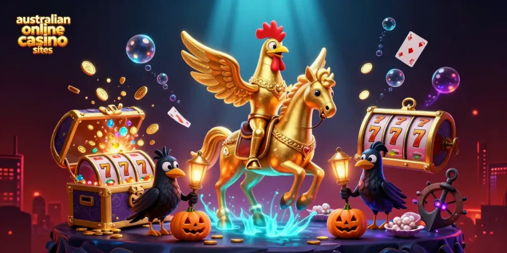 Experience thrilling gaming adventures with australian online casino sites in this captivating illustration.