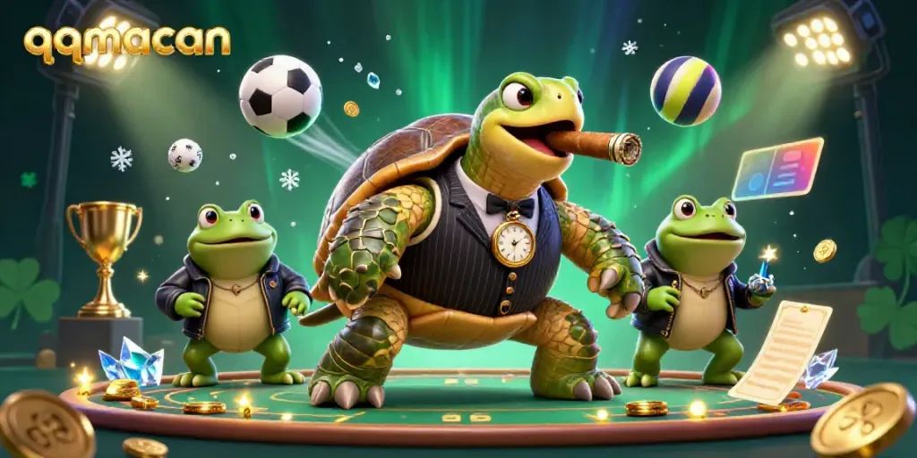 Experience the thrilling qqmacan scene with a snapping turtle mobster, bullfrog enforcers, and dynamic sports elements.