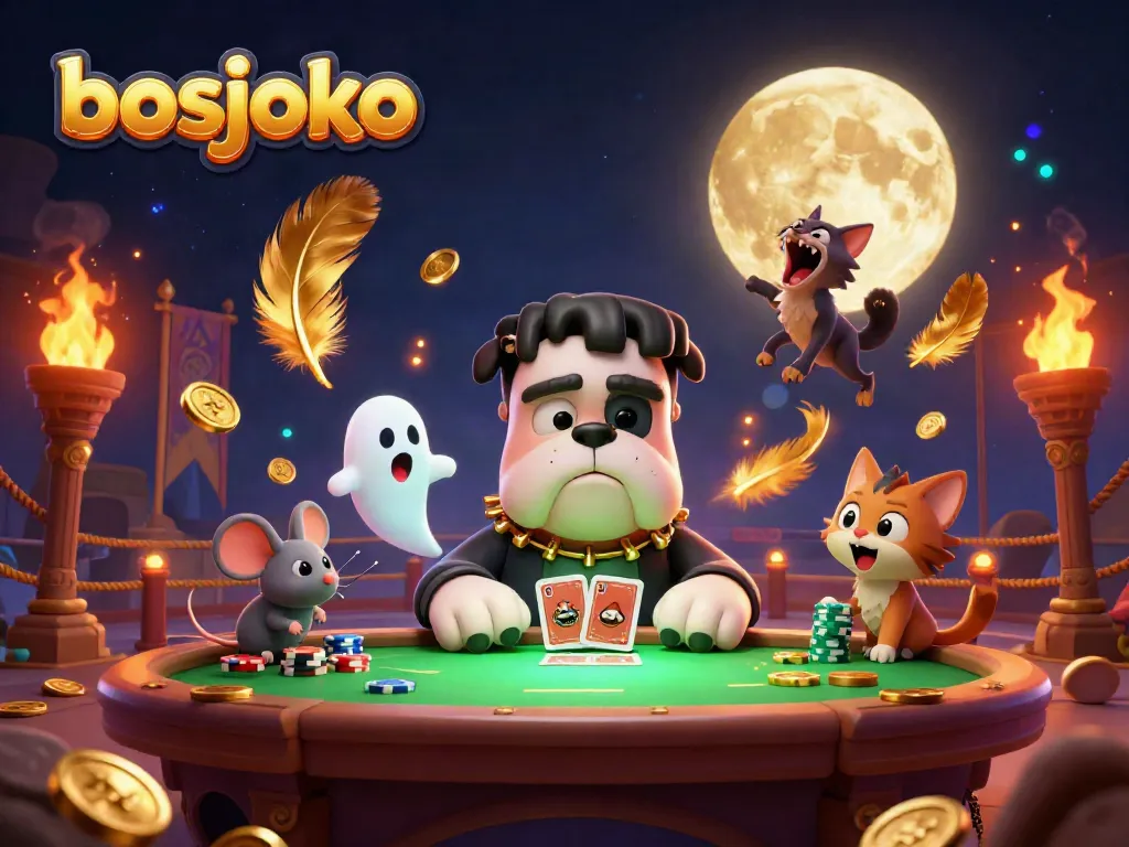 Experience thrilling slots at bosjoko with a colorful scene featuring fun characters and casino elements.