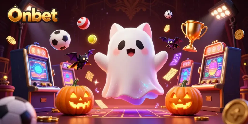 Experience excitement with Onbet as a ghost cat and bat navigate a haunted casino adventure.