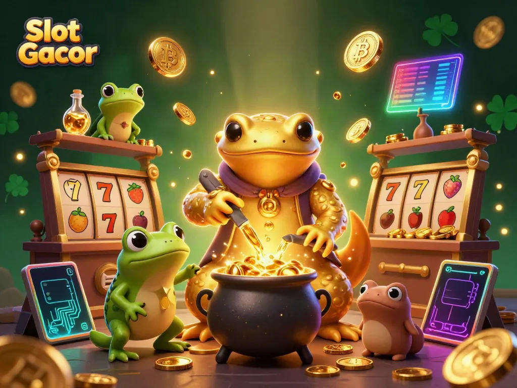 Slot Gacor magical scene with a golden salamander alchemist and vibrant game elements