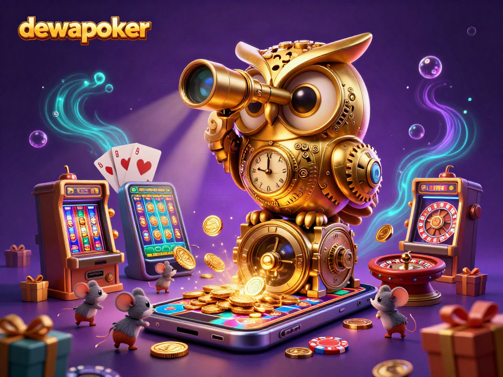 Engage with dewapoker's vibrant casino scene featuring a golden owl and dynamic game elements.