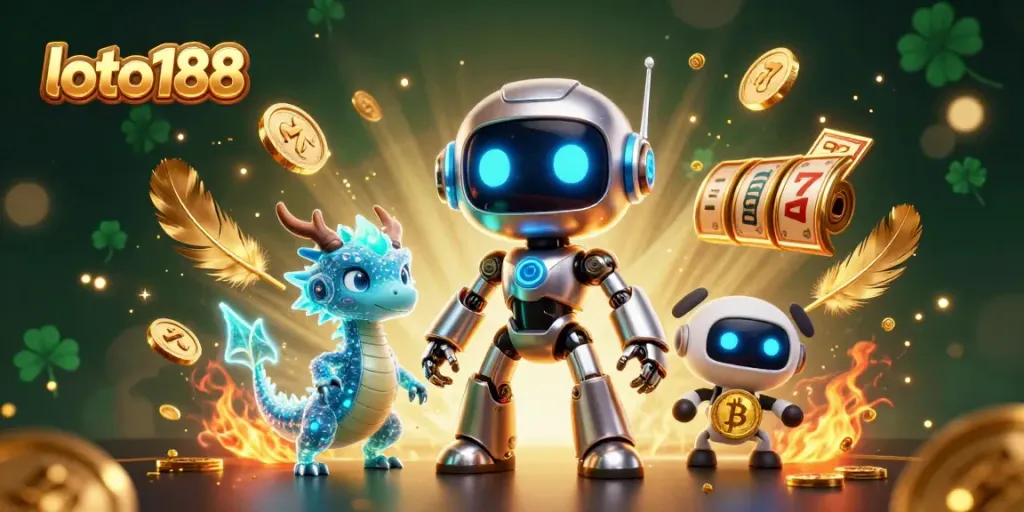 Experience the excitement of loto188 with neon characters and dynamic casino elements in a vivid 3D illustration.