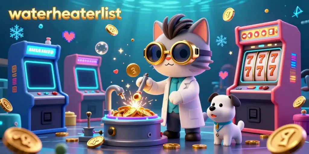 Experience thrilling gameplay with "waterheaterlist" as a playful cat scientist creates gold coins amidst vibrant gambling elements.