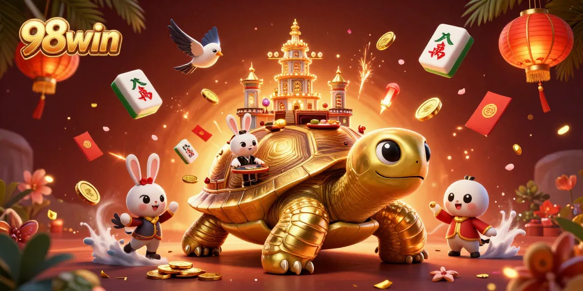 Experience the excitement of 98win, featuring a vibrant casino scene with dynamic game elements and a colorful atmosphere.