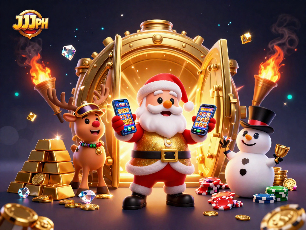 JJJPH nag-aalok ng masayang jackpots habang ang Santa Claus at kanyang mga kaibigan ay naglalaro sa makulay na casino.