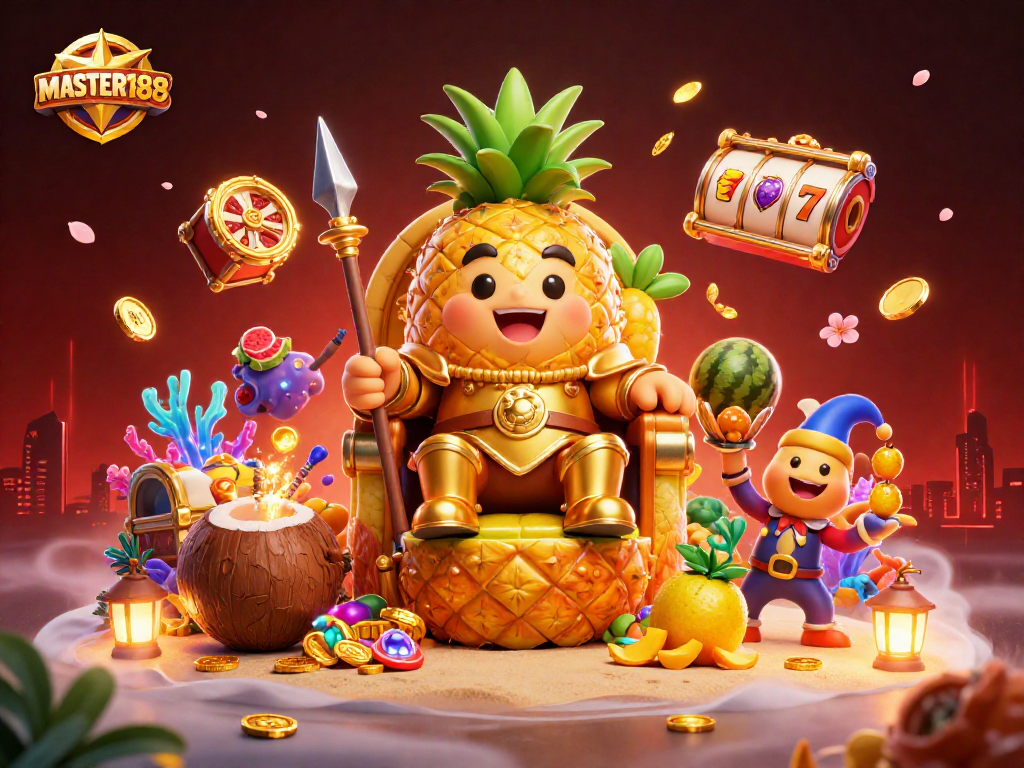 MASTER188 invites you to win big with the golden pineapple king and vibrant casino atmosphere.