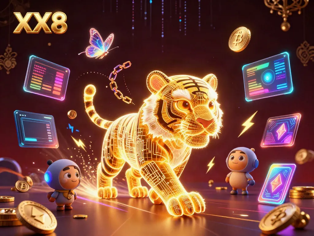 Engage with XX8 in an immersive gaming landscape featuring a golden tiger in a digital casino.