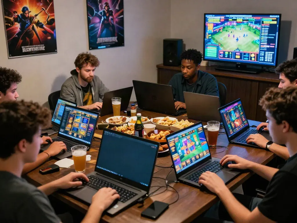 Engaging online gaming scene with players enjoying akunjp slot games in a lively atmosphere.
