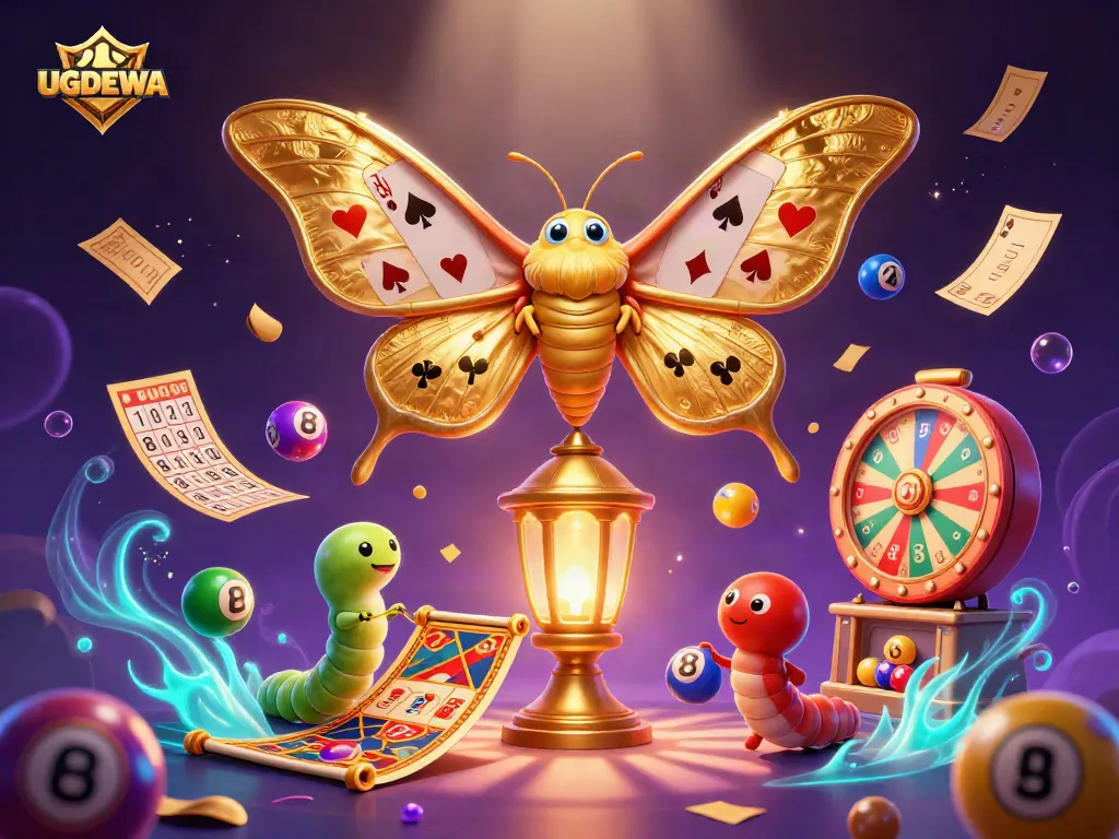 Engage with UGDEWA's vibrant lottery scene showcasing colorful elements and dynamic casino graphics.