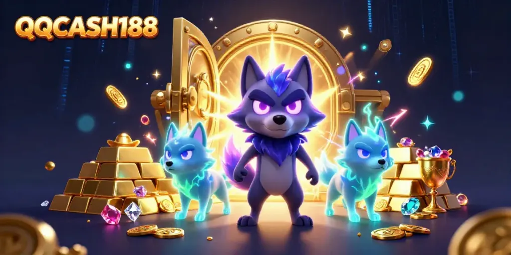 Engage with QQCASH188's vibrant casino adventure featuring ghostly wolves and treasures.