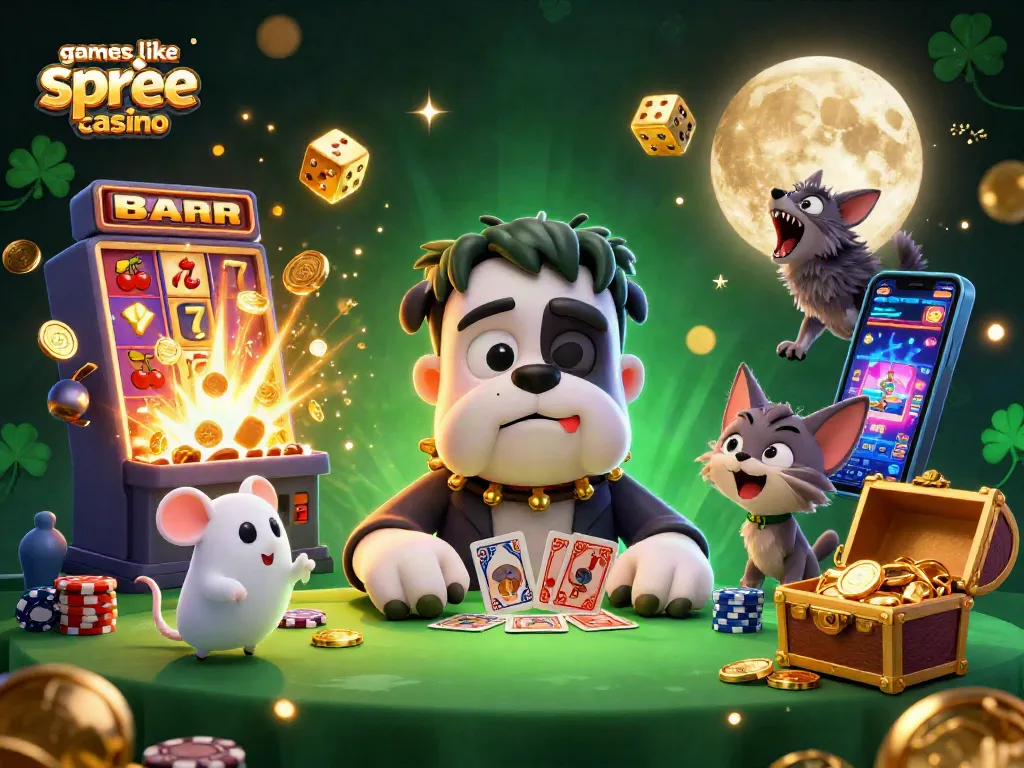 Experience games like spree casino with vibrant slot action and unique characters in this 3D illustration.