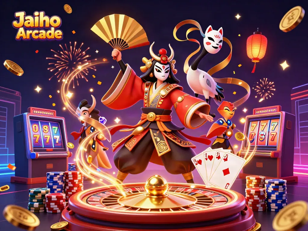 Engage with Jaiho Arcade's vibrant casino atmosphere filled with captivating characters and dynamic game elements.