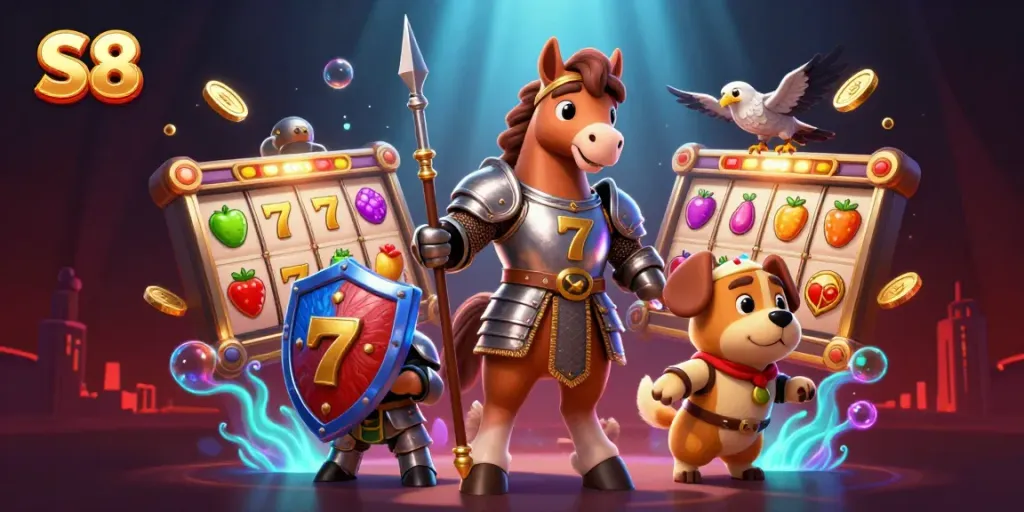 Experience thrilling gameplay with S8 as a knight and his companions navigate the jackpot.