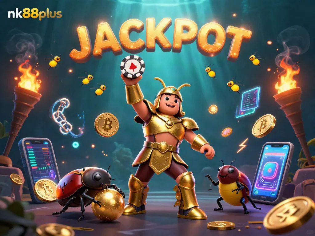 Celebrate victories at nk88plus with vibrant, immersive casino-themed illustration featuring powerful characters.