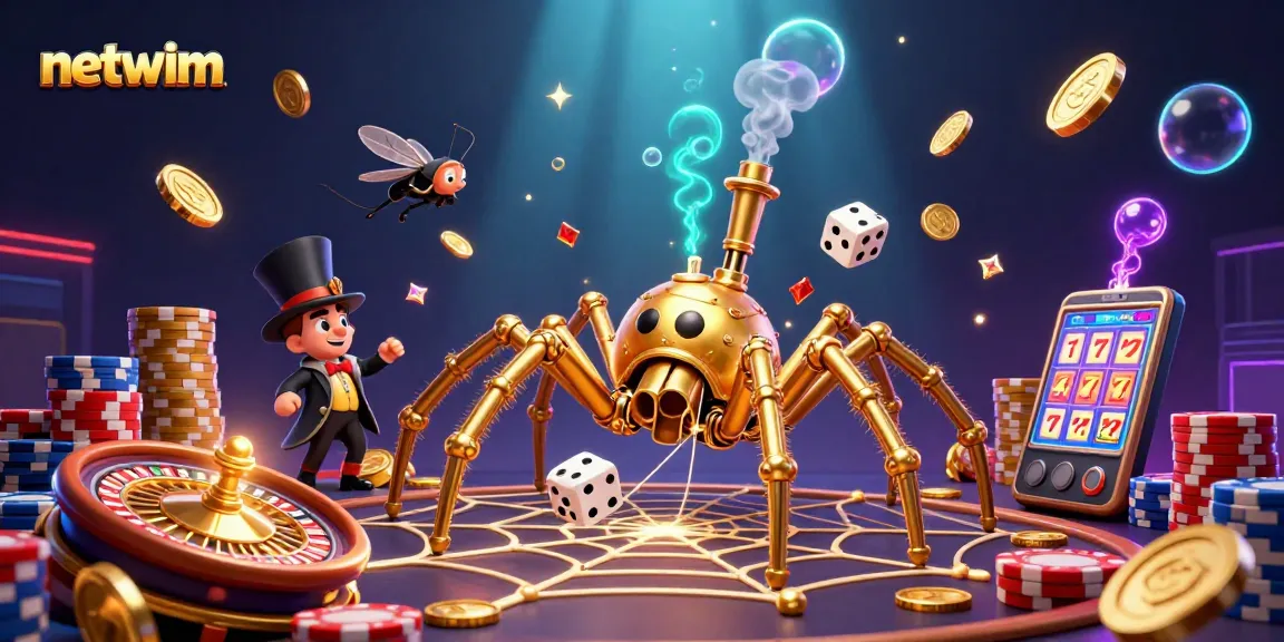 Engage in thrilling gameplay with netwim as golden treasures cascade around a steampunk-themed casino.