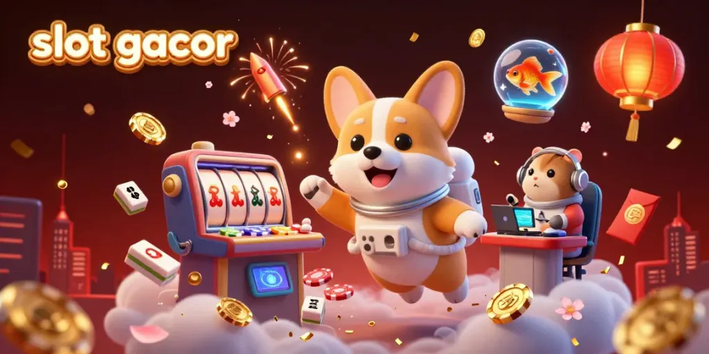 Experience thrilling slot gacor action in this vibrant 3D casino scene with cartoon characters.
