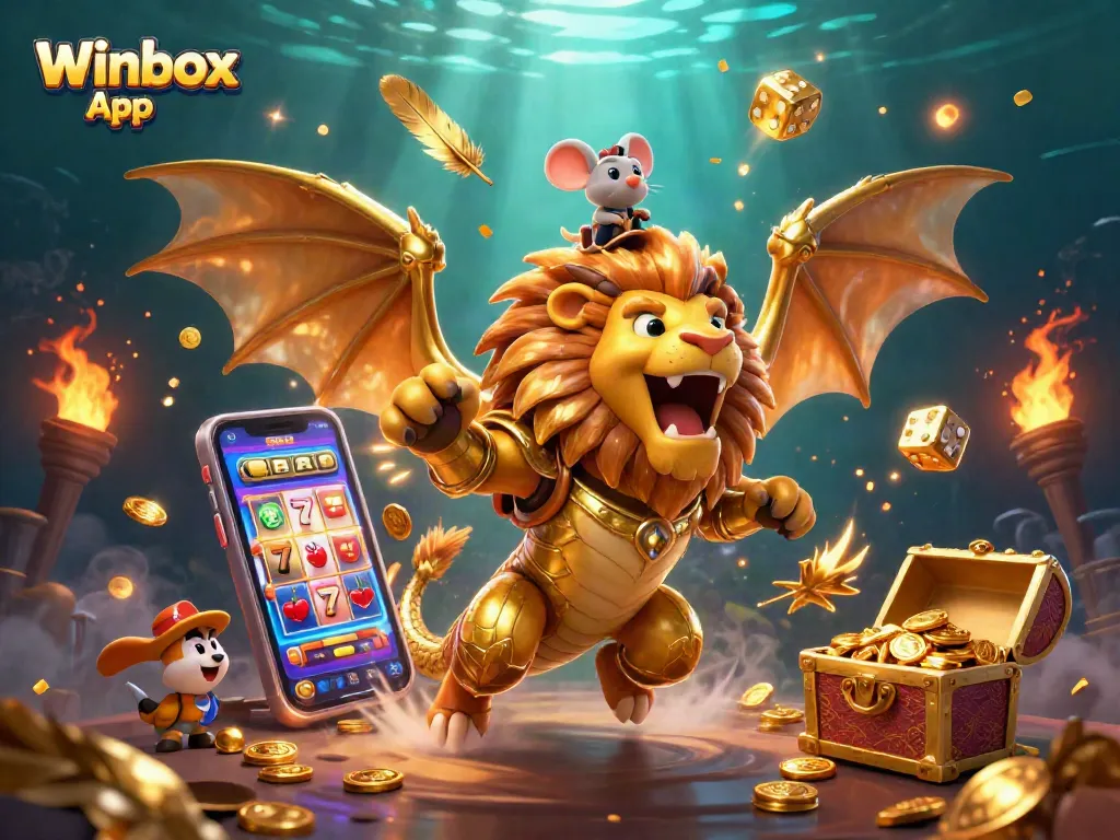 Experience lucrative winnings with the Winbox App, featuring a vibrant 3D casino illustration.