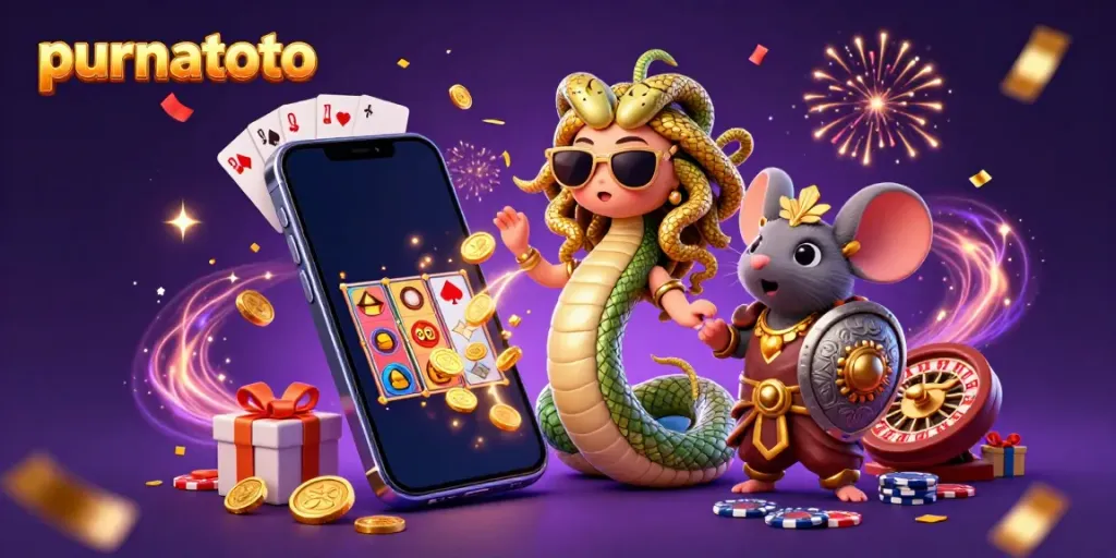 Rasakan keseruan Purnatoto dengan Medusa dan mouse pejuang dalam permainan slot online.