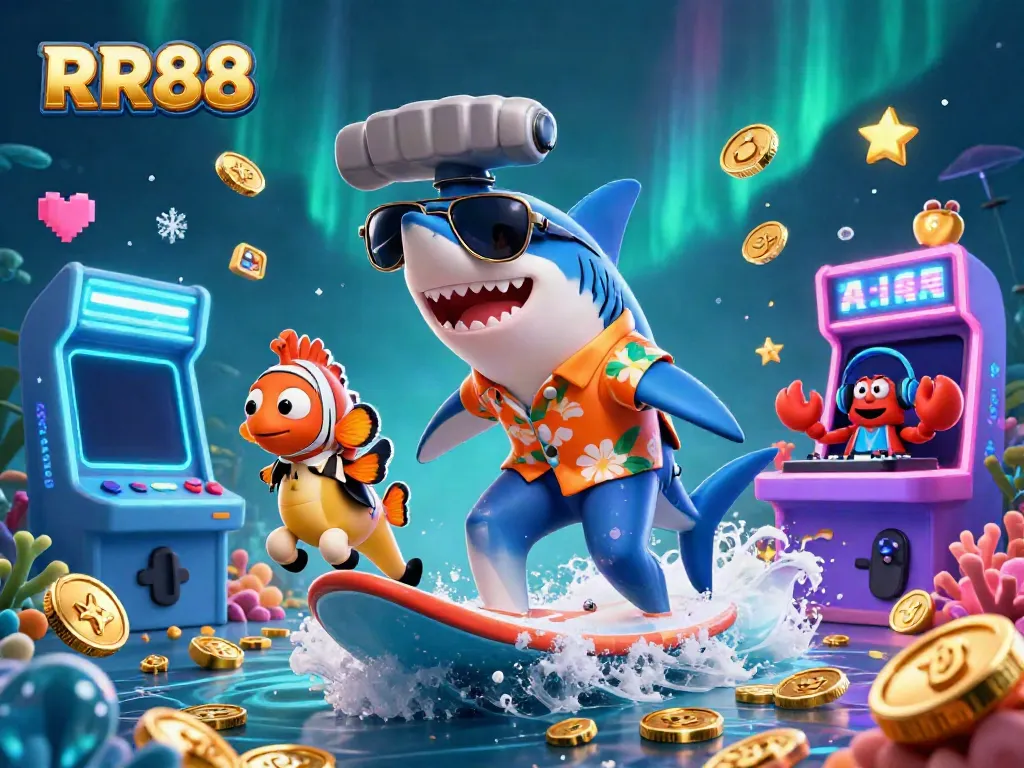 Experience the thrill of RR88 with a vibrant underwater casino scene featuring animated characters and colorful gaming elements.