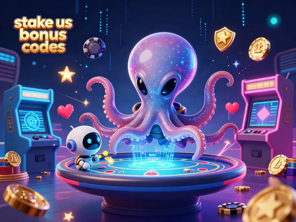 Engage with stake us bonus codes while enjoying a cosmic casino scene with an alien octopus.