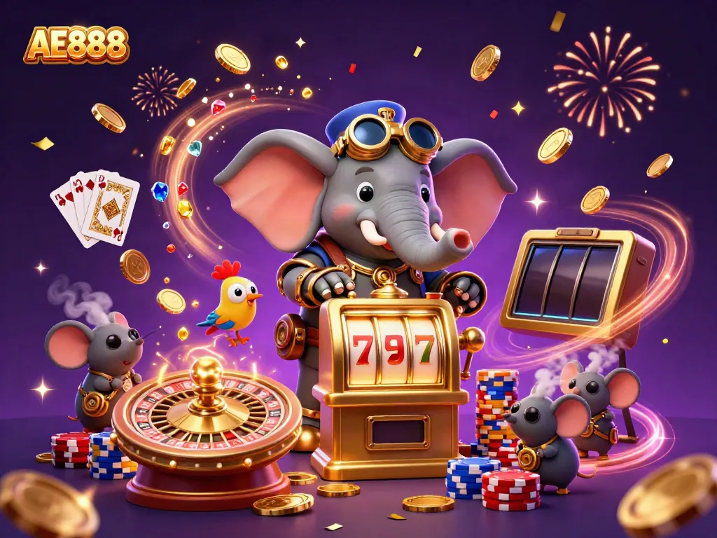 Experience the thrill of AE888 with dynamic steampunk elements and vibrant casino visuals.