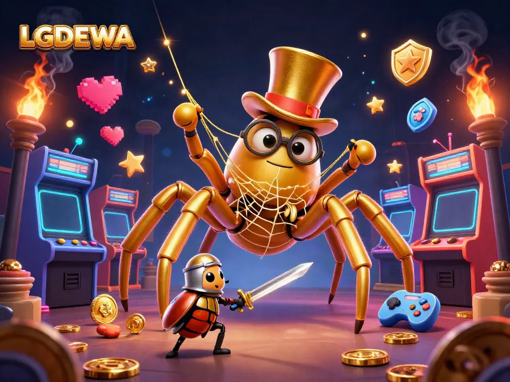 Engage in gaming excitement with LGODEWA amidst vibrant casino elements and dynamic characters.