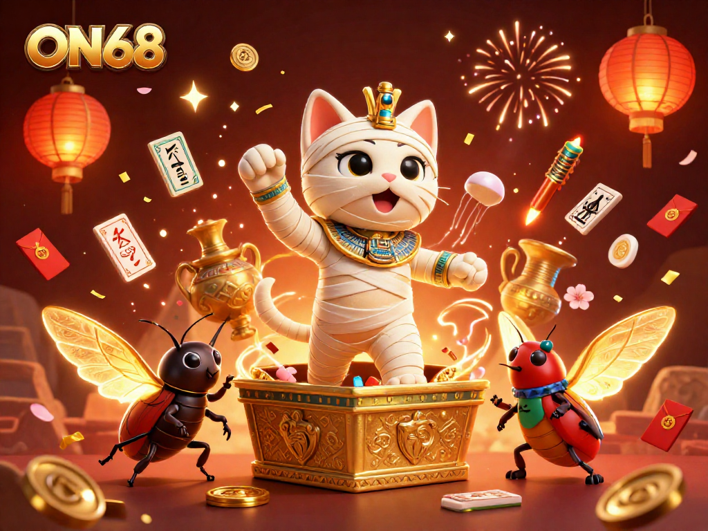 Experience the excitement of winning at ON68 with a vibrant, animated casino illustration.