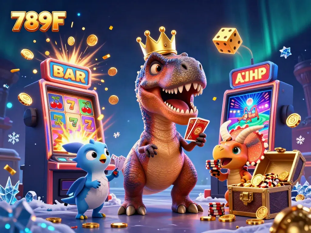 Join the excitement of winning with 789F, featuring a lively 3D casino scene with fun characters and dynamic gambling elements.
