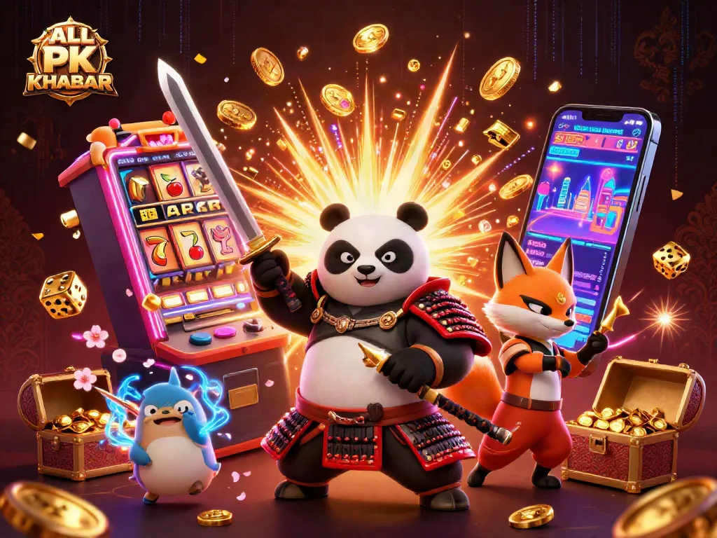 Engage in exciting gameplay with ALL PK KHABAR as a samurai panda leads a jackpot adventure in a vibrant casino realm.