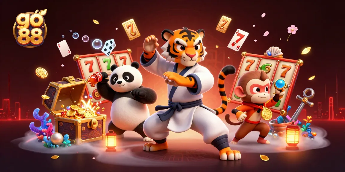 Experience the thrilling excitement of go 88 with a kung fu tiger master, slot reels, and treasure elements.