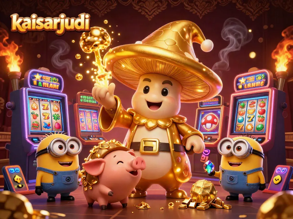 Experience kaisarjudi's magical gold with a wizard, truffle pig, and vibrant slot machines.