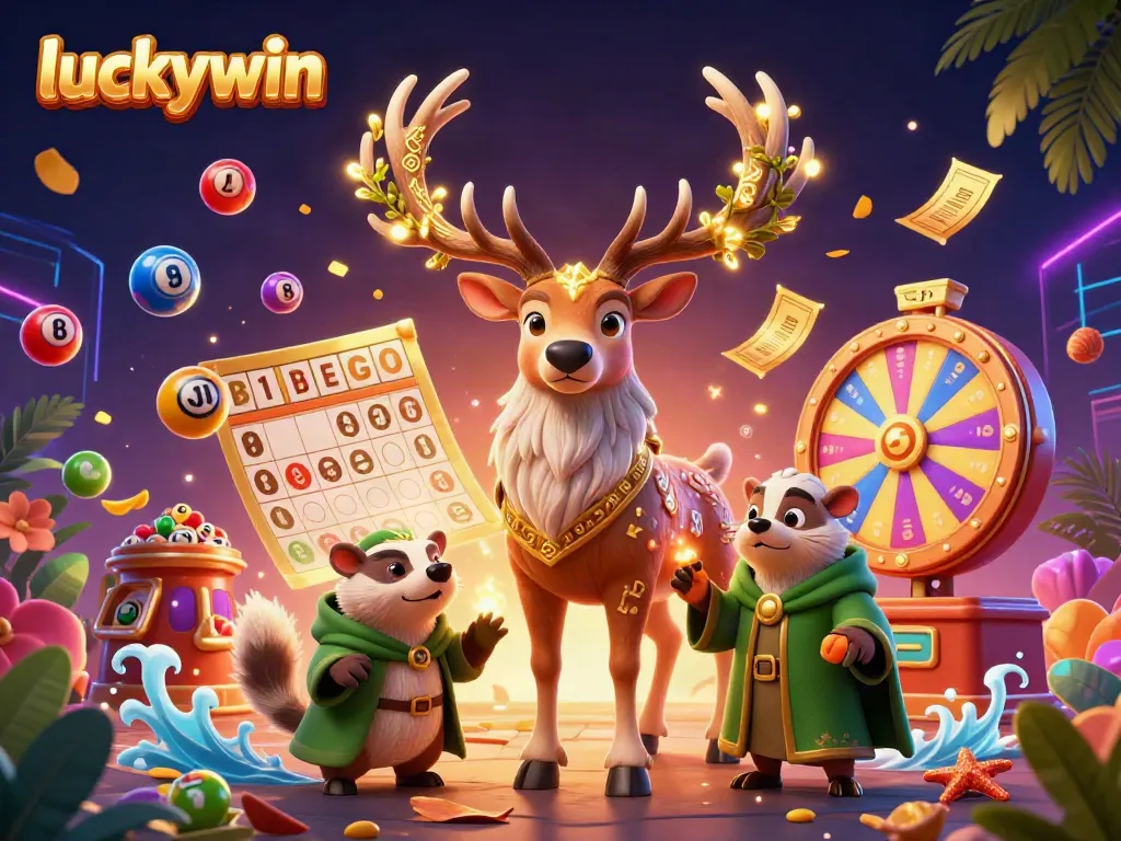 Experience the excitement of luckywin with lottery balls and colorful casino elements.